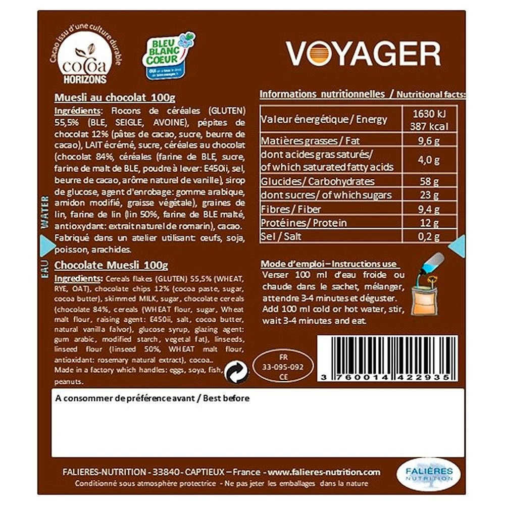Repas Lyophilisé Voyager Muesli Au Chocolat BBC 2 Repas Lyophilisé Voyager Muesli Au Chocolat BBC – Image 2