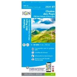 Carte IGN 2531ET Chaine Des Puys, PNR Des Volcans D'Auvergne