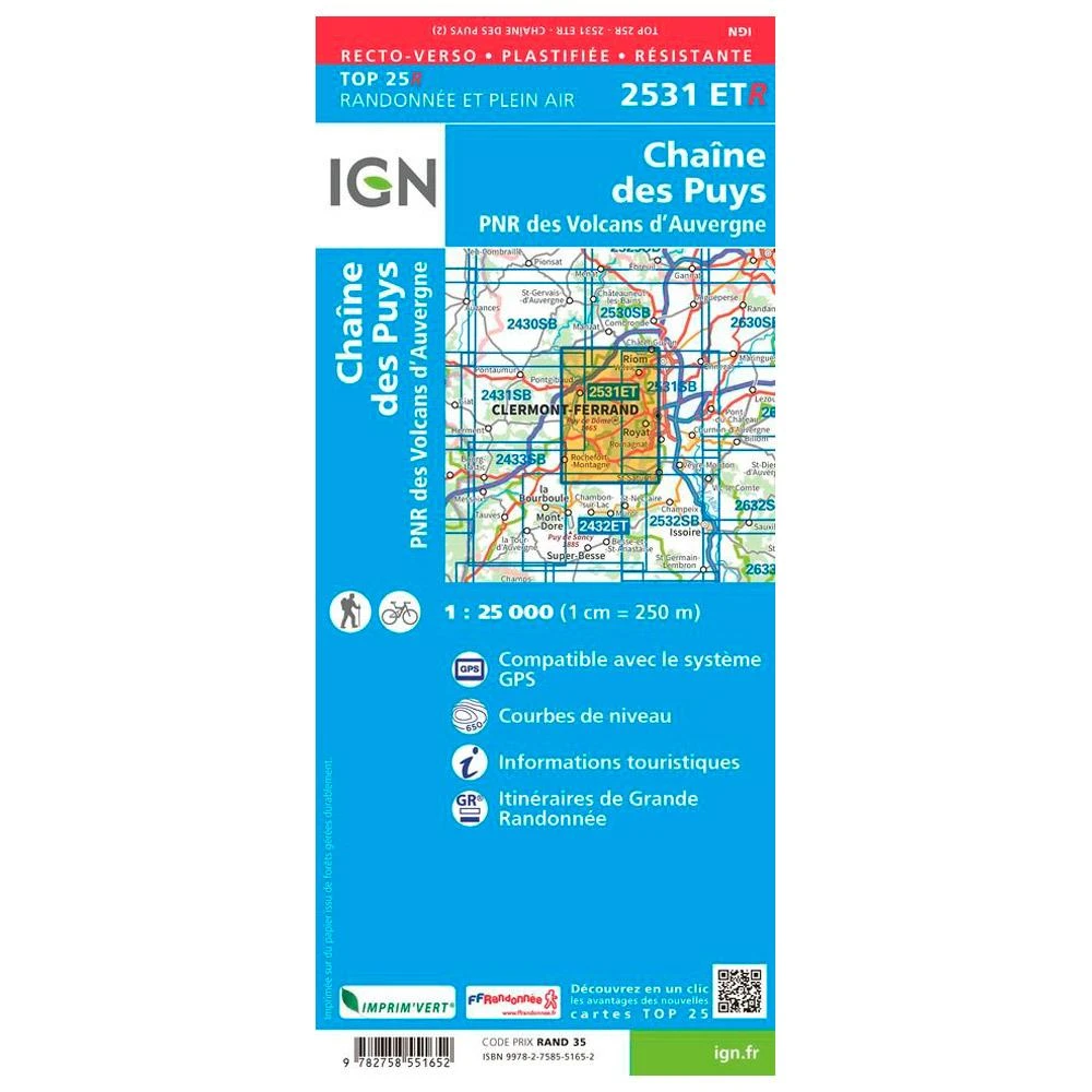Carte IGN 2531ETR Chaine Des Puys, PNR Des Volcans D'Auvergne - Résistante 2 Carte IGN 2531ETR Chaine Des Puys, PNR Des Volcans D'Auvergne - Résistante – Image 2