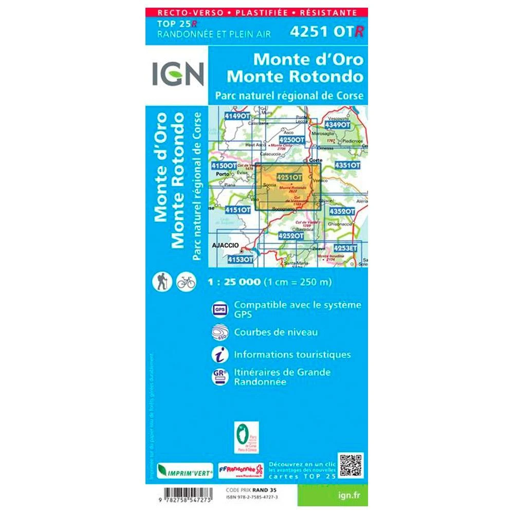 Carte IGN 4251OTR Monte D'Oro, Monte Rotondo, Parc Naturel Régional De Corse - Résistante 2 Carte IGN 4251OTR Monte D'Oro, Monte Rotondo, Parc Naturel Régional De Corse - Résistante – Image 2