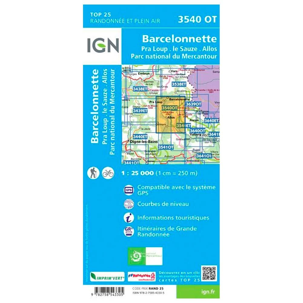 Carte IGN 3540OTR Barcelonnette, Pra Loup, Le Sauze, Allos, Parc National Du Mercantour - Résistante 2 Carte IGN 3540OTR Barcelonnette, Pra Loup, Le Sauze, Allos, Parc National Du Mercantour - Résistante – Image 2