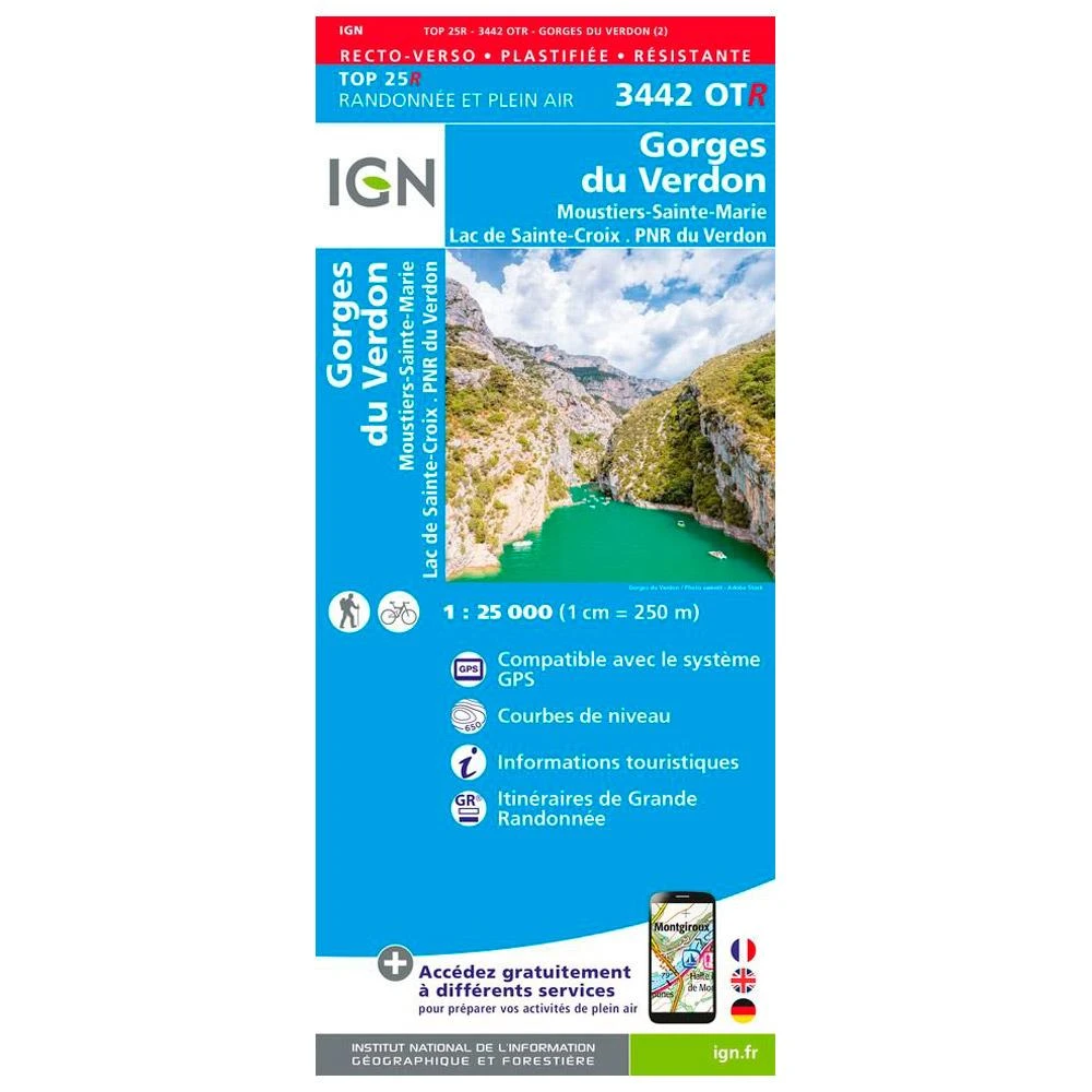 Carte IGN 3442OTR Gorges Du Verdon, Moustiers-Sainte-Marie, Lac De Sainte-Croix, PNR Du Verdon - Résistante 1 Carte IGN 3442OTR Gorges Du Verdon, Moustiers-Sainte-Marie, Lac De Sainte-Croix, PNR Du Verdon - Résistante