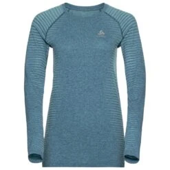 Tee-shirt De Trail Odlo Essential Seamless T-Shirt L/S Crew Neck Wmn Reef Waters Melange
