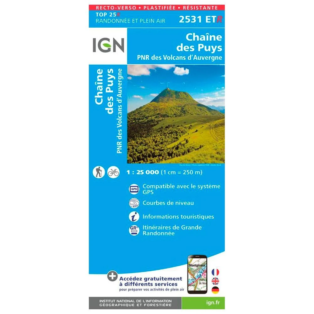Carte IGN 2531ETR Chaine Des Puys, PNR Des Volcans D'Auvergne - Résistante 1 Carte IGN 2531ETR Chaine Des Puys, PNR Des Volcans D'Auvergne - Résistante